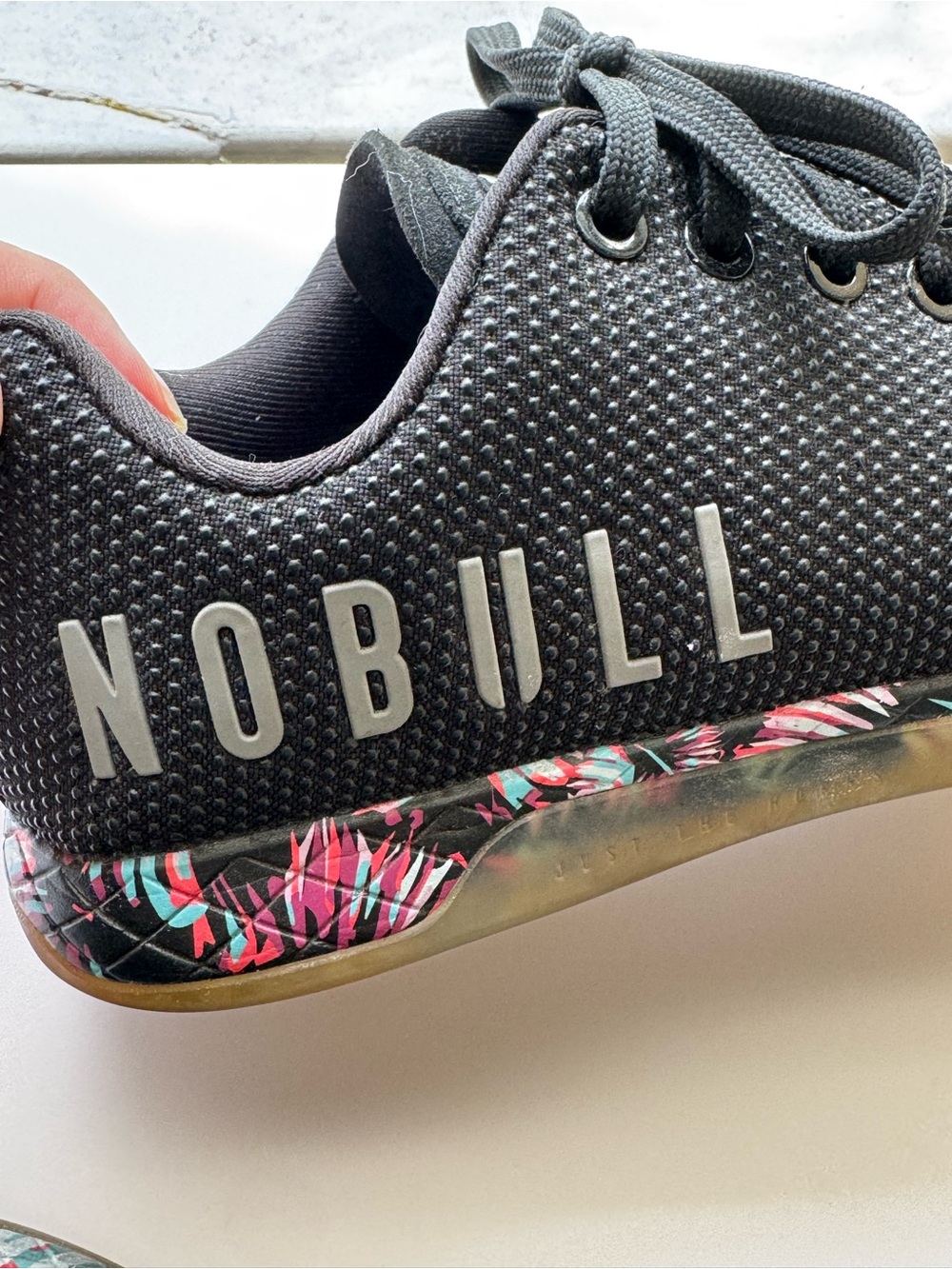 NOBULL Black Trainer with Pink & Teal Floral Midsole